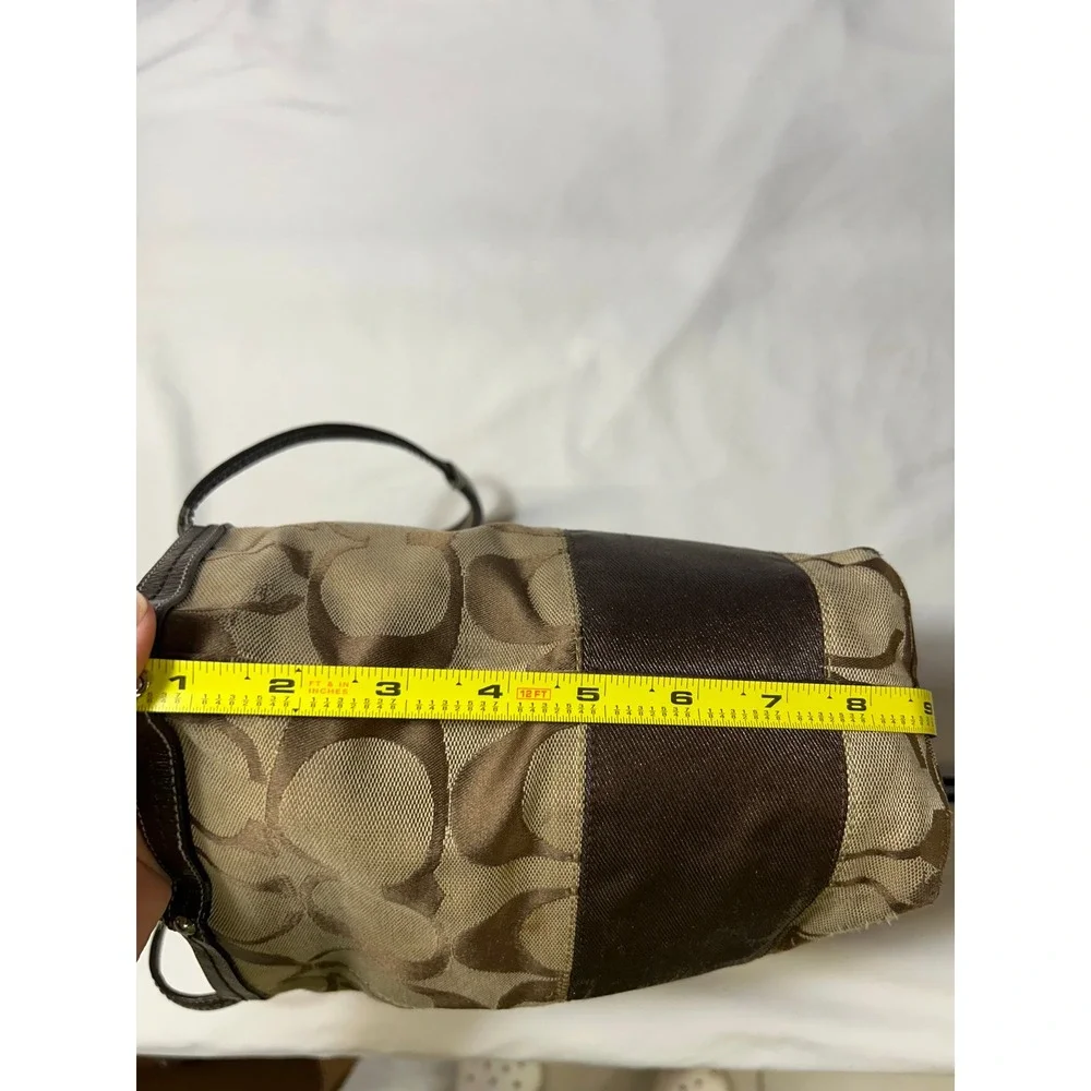 Coach Signature Canvas Tote Brown Tan Leather Trim Shoulder Bag - Picture 12 of 12